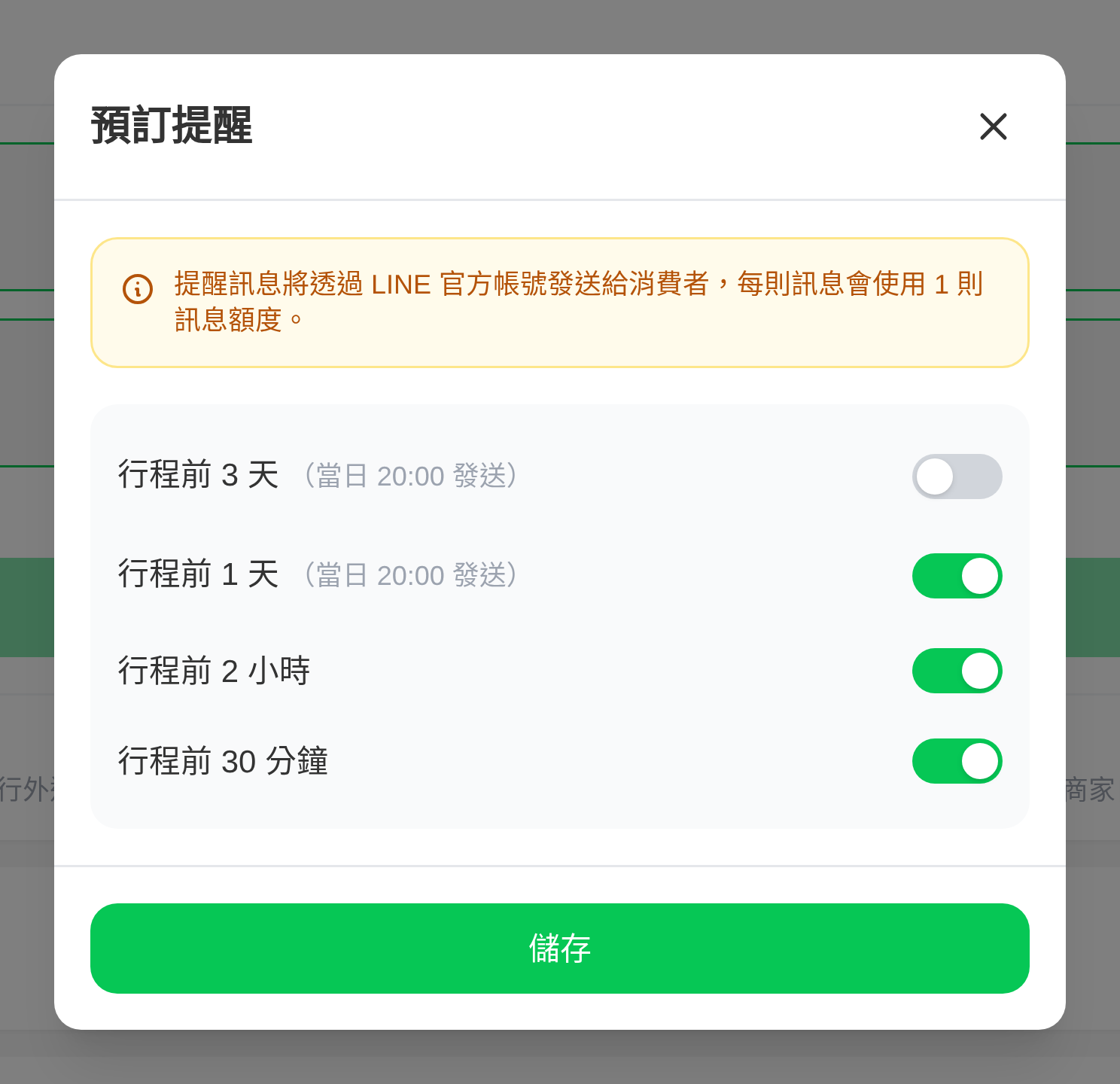 預訂提醒消費者